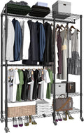 Portable Closets Heavy Duty Garment Rack Adjustable Rolling Clothes Rack with Lockable Wheels, Metal Wire Clothing Rack,Freestanding Open Wardrobe Closet Storage Rack,Max Load 600LBS, Black