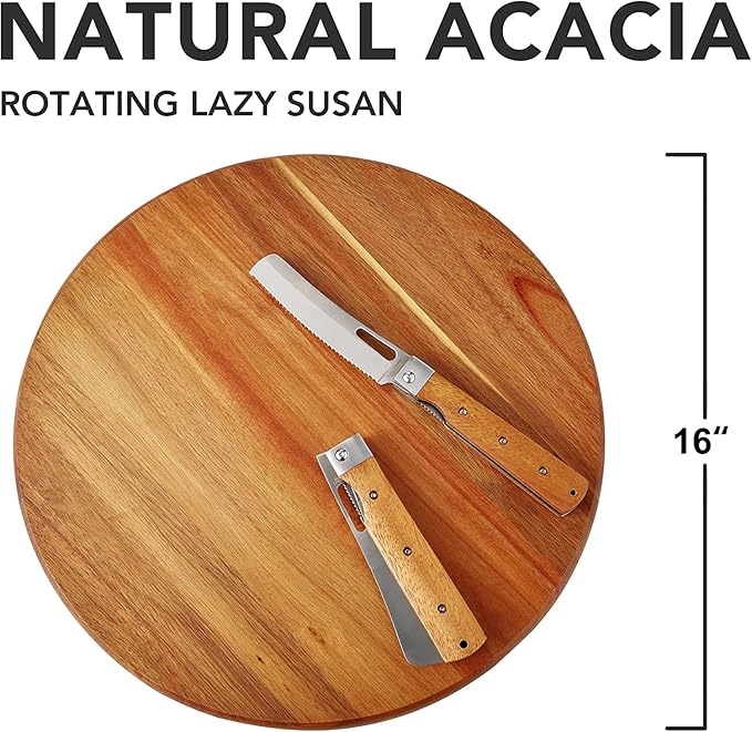 Acacia Wood Lazy Susan Wood Turntable Tray Cabinet Organizer, 16"
