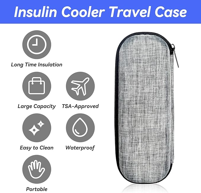 Insulin Cooler Travel Case with 2 Ice Packs, Portable Medication Diabetic Cooler Organizer Bag for Daily Life and Trip Use, Grey (Grey, Hard Case)