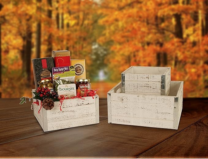 wald imports - Set of 3 Distressed White-Washed Wooden Crates for Storage - Decorative Wooden Crate Set for Home Decoration & Display - Vintage Storage for Household Goods