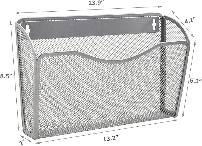 EASEPRES 3 Single Pocket Mesh Hanging File Organizer, Vertical Wall Mounted Magazine File Holder, Mount Basket Mail Paper Document Folder Organizing for Office, Home and School, Silver