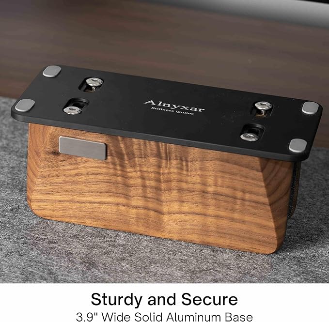 Vertical Laptop Stand, Black Walnut Wood Laptop Holder Vertical for Desk - Heavy Black Aluminum Base | Adjustable Dock (8-38mm) Fits Most Laptops, MacBooks (Black Base)