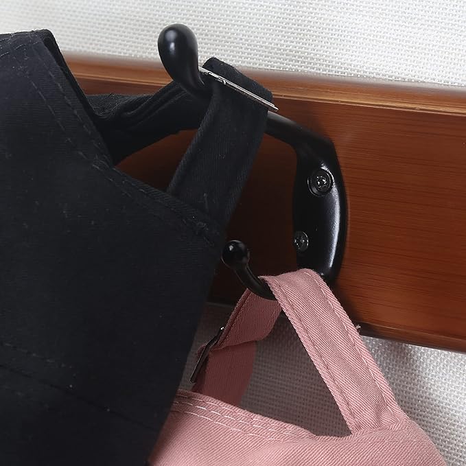 Dseap Coat Rack Wall Mounted: 10-Hooks, 16" Hole to Hole, 38-1/4" Long, Wood Coat Hooks Wall Mounted, Hook Rack, Hook Rail, Hooks for Hanging Coats, Brown & Black