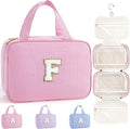TOPEAST Gifts for Friends - Friendship Gifts for Women, Travel Toiletry Bag for Women, Hanging Toiletry Bag, Monogrammed Initial Toiletry Pouch Makeup Bag - Letter F, Pink