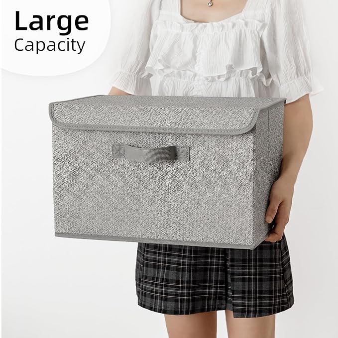 GRANNY SAYS Storage Boxes with Lids, Fabric Storage Bins, Keepsake Box, Closet Organizers and Storage, Gray, 2-Pack