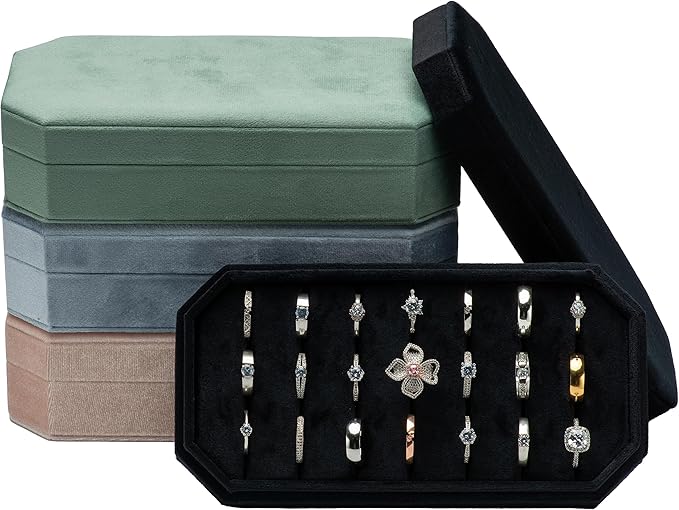 Velvet Ring Organizer Display Tray Jewelry Box Earring Holder Case for Wedding Birthday Christmas Day (Black)
