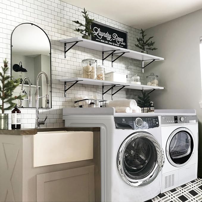 Kaboon Washer Dryer Countertop, Melamine Countertop with Edge Rails - 27.5" Depth x 54" Width Laundry Room Organization, White Rock