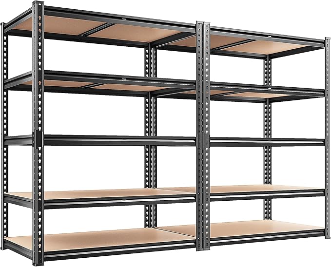 REIBII 2020LBS Storage Shelves 5 Tier Garage Shelving Heavy Duty, Adjustable Metal Shelving, Garage Shelves for Basement, Warehouse, Pantry, Closet, Kitchen 72" H x 35.55" W x 16" D, Black, 2 Pack