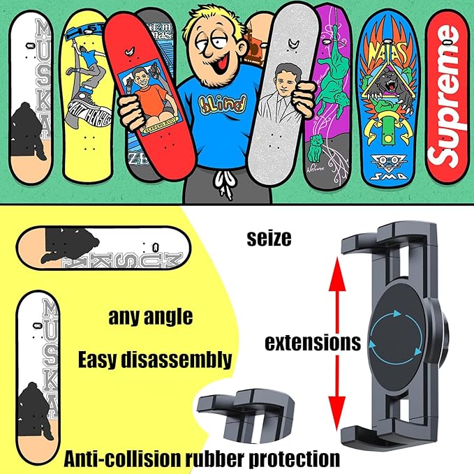 Skate deck wall mount,360° rotatable skateboard wall mount,Floating Display Hanger Grab,suitable for any skateboarder. (1 set)