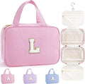 TOPEAST Christmas Gifts for Women Teen Girls Kids - Travel Hanging Toiletry Bag, Personalized Initial Toiletry Pouch, Birthday Gifts for Women Mom Daughter Sister Friends, Cruise Essentials, Pink L