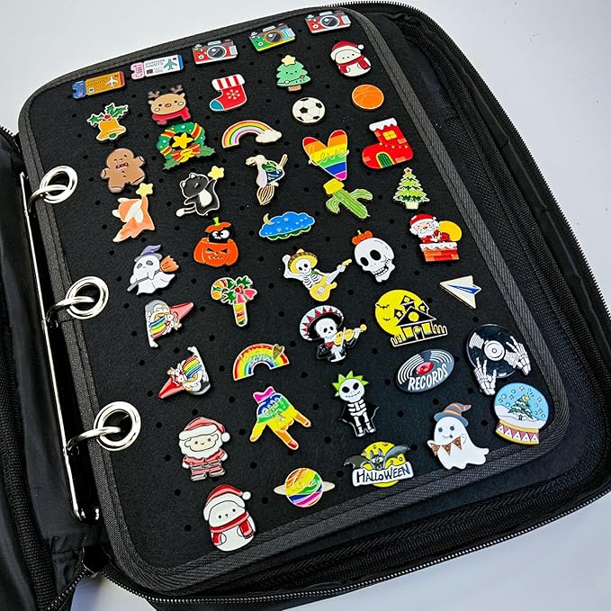 Black 6 Binder Enamel Pin Display Bag,Pin Books For Collectors,Pins Board Storage Organization Box Can Holds Pins, Brooches,Paper Clips,Sports medal.(Black 6 Binder,Without Accessories)