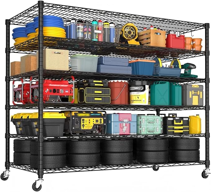 PrimeZone 6 Tier 80.7"H x 55.5"W x 24"D Wire Shelving with Wheels 3600lbs NSF Certified Storage Shelves Heavy Duty Metal Shelf Adjustable Rolling Rack Commercial Garage Restaurant Warehouse Kitchen