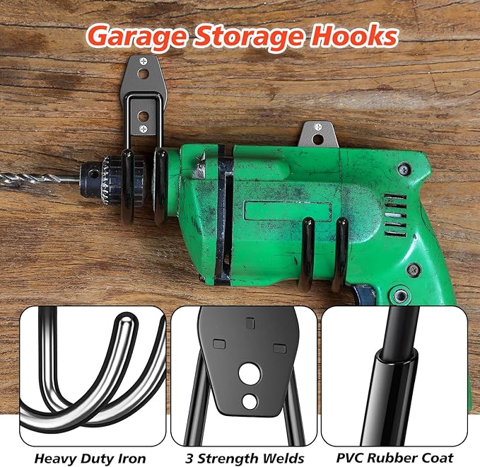 4 Pack Heavy Duty Garage Hooks,Solid Steel Wall Mount Hangers,with Anti-Slip Coating,for Hanging and Organising Ladder,Bike,Ropes,Broom,Garden,Yard and Power Tools(5.5x4.1 inch)