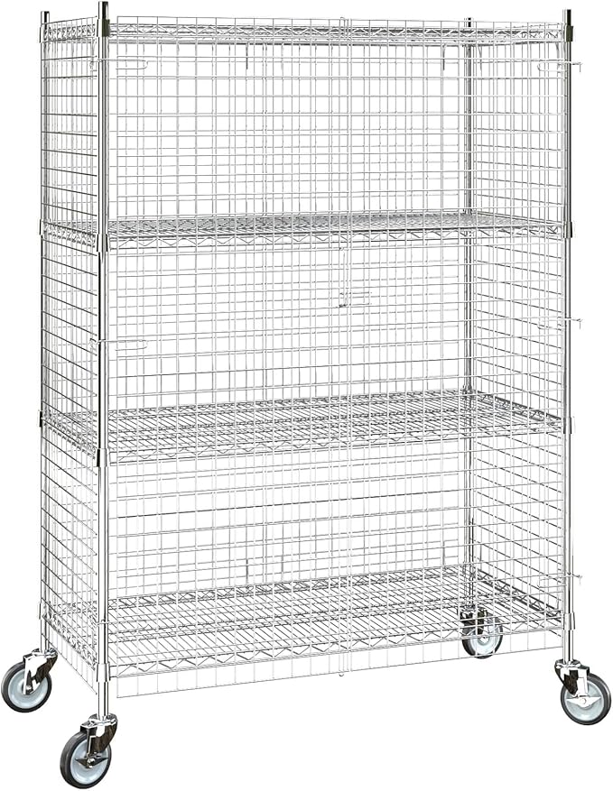 24"x48"x70" Metal Wire Chrome Security Heavy Duty Commercial NSF Certified Storage Unit | Mobile Wire Security Cage Kit