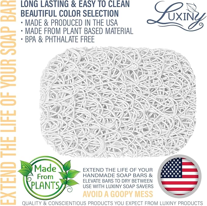 Soap Savers for Bar Soap, American Made by Luxiny, Lifts Soap in Soap Dishes & Shower Soap Holders -Handmade Soap Lasts Longer -Made from Plant Based Materials (Cloud White)