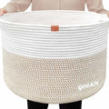 Large Laundry Basket Toy Storage Blanket Basket Woven Cotton Rope Baskets with Handles for Living Room (Brown/Beige) XXXL