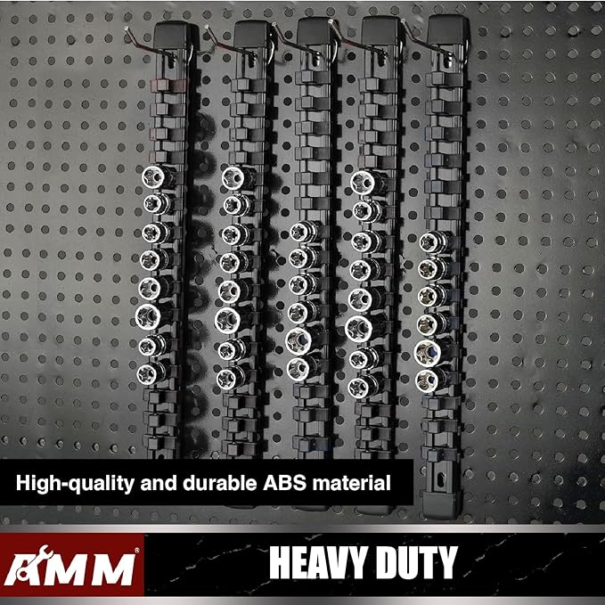 AMM 6-Piece Socket Organizer，3/8 inch Drive ABS Tools-Socket Holder，Heavy Duty Socket Racks，Premium Quality Socket Clip Rail Holder，The best tool trays in the garage