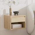Floating Nightstand, Wall Mounted Bedside Table with Storage Drawer and Open Shelf, Modern Night Stand withHandless Design for Living Room, Bedroom, Dorm, Light Oak