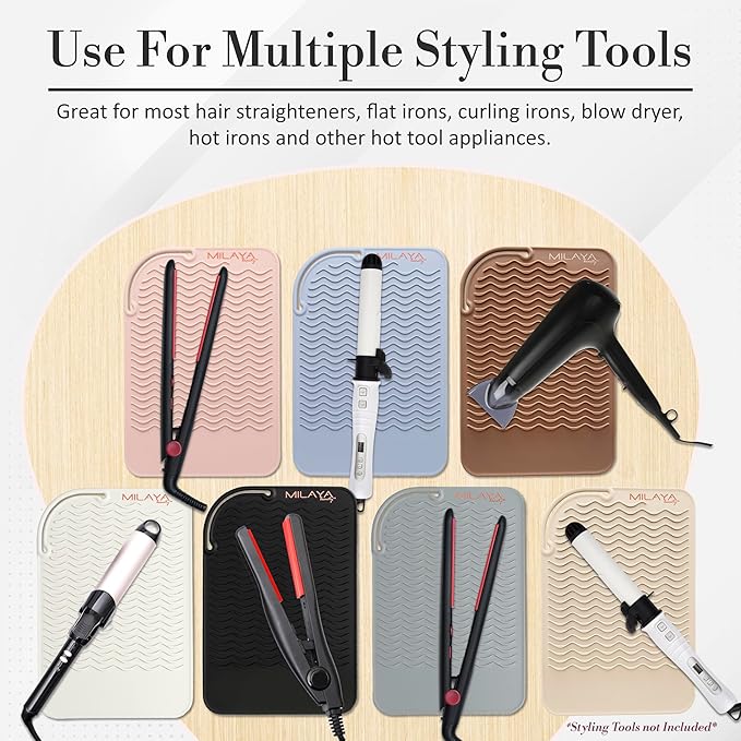 Vanity Accessories Heat Resistant Mat – Silicone Flat Iron & Curling Iron Holder, Non-Slip Vanity Mat & Hot Tool Mat for Home, Salon, or Travel Use