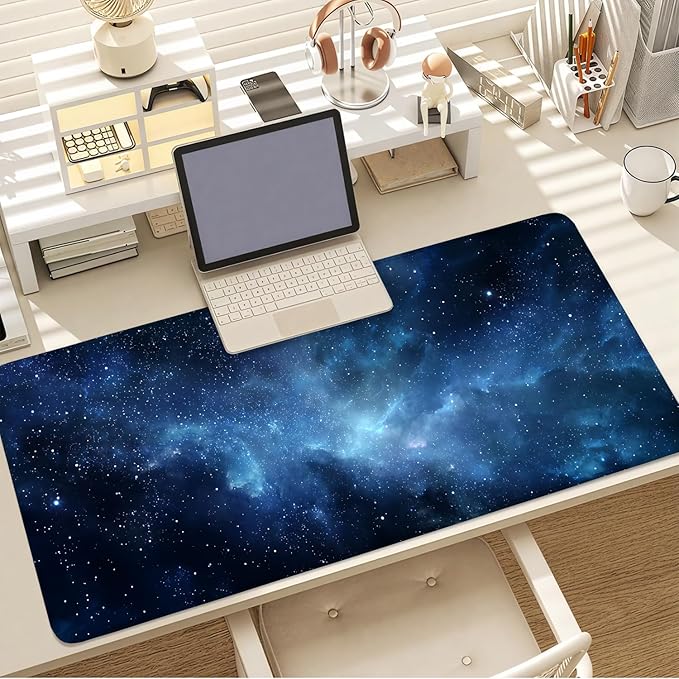 Galaxy Mouse Pad – Large Extended Desk Mat 35.43 x 15.75 in – Deep Space Nebula Starry Sky Design, Non-Slip Base, Waterproof Surface, Oversized Keyboard & Mouse Pad for Gaming or Office