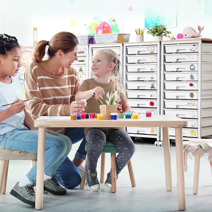Rolling Cart with Drawers,10 Drawer Rolling Cart,Storage Cart with Wheels,Utility Cart with Drawers,Teacher Cart for Classroom Storage,Craft Cart with Wheels and Wooden Tabletop,White
