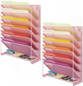 Kuntine.B Wall File Organizer Hanging Magazine Holder (Pink, 7 Tier 2 Pack)