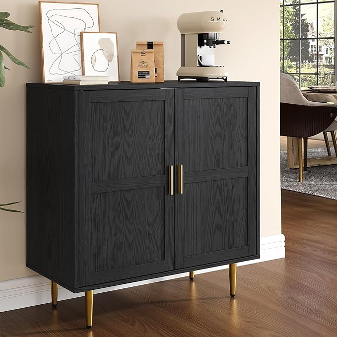RoyalCraft 2-Door Storage Cabinet, Modern Wood Credenza with Adjustable Shelves, Freestanding Buffet Sideboard Cabinet for Living Room, Bedroom, Dining Room, Entryway, Black