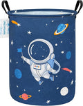 LANGYASHAN Laundry Basket Canvas Fabric Collapsible Organizer Basket for Storage Bin Toy Bins Gift Baskets Bedroom Clothes Children Nursery Hamper (Blue Space Astronaut)