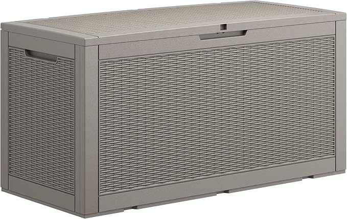 100 Gallon Deck Box Lockable Resin Outdoor Storage Box waterproof Outdoor Container for Patio Furniture Cushions, Pillow