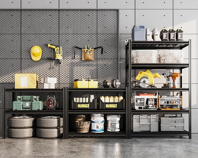 36" W Father&I 5-Shelf-Rack Industrial Heavy-Dudy Adjustable Metal Garage Bin Storage Shelving Stant Shelves Units/Systems Organizer for Basement/Closet/Tote/Pantry, 72" H*36W *18" D, Black