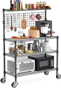Leteuke Bakers Rack with Storage & Wheels, 42 Inch Microwave Stand Kitchen Shelves, 4-Tier Heavy Duty Storage Rack with 20 S-Hooks, Commercial Metal Utility Kitchen Cart, 42× 18× 63 Inch, Black