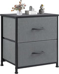 DUMOS Nightstand End Table with Dual Fabric Drawers Compact Bedside Storage for Bedroom Kids Room Closet Entryway College Dorm 20 Inch Tall Dresser,Grey