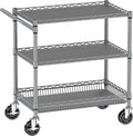 Rolling Cart with Wheels, Heavy Duty 3 Tier Metal Utility Cart 990lbs Capacity, Multi-Purpose Wire Rolling Storage Trolley for Kitchen Garage Office Commercial Use, Gray