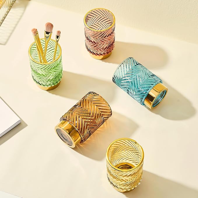 Makeup Brush Holder Organizer,Toothbrush Holders,Desk Pen Pencil Holder,Multifunctional Vintage Glass Brush Cup（A40-5-US）