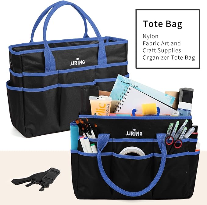 Large Multi-Functional Carrying Bag, 600D Nylon Artist Tote Bag with 16 Pockets Caddy for Art, Craft, Sewing, Make-up or School, Medical, Office Supplies Organizer, Blue
