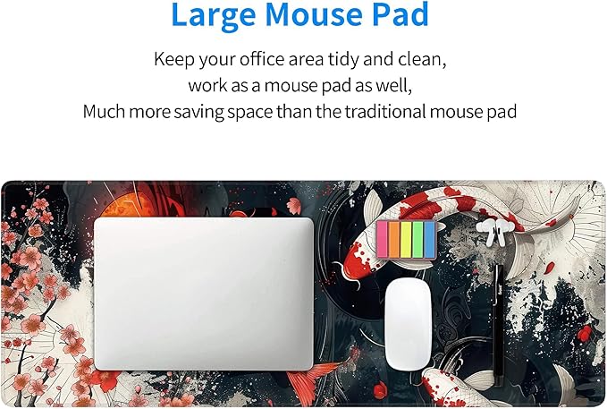 Koi Fish Large Mouse Pad,Gaming Keyboard Desk Pad,Extended Mouse Mat Non-Slip Rubber Base with Stitched Edges for Office Game Home XL 31.5"x11.8"