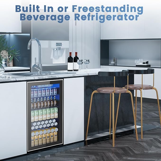 Mini Fridge 130 Can Beverage Refrigerator Cooler, 3.2 Cu.Ft Drink Fridge for Soda Wine Beer, Adjustable Temperature Control for Home Office, Black