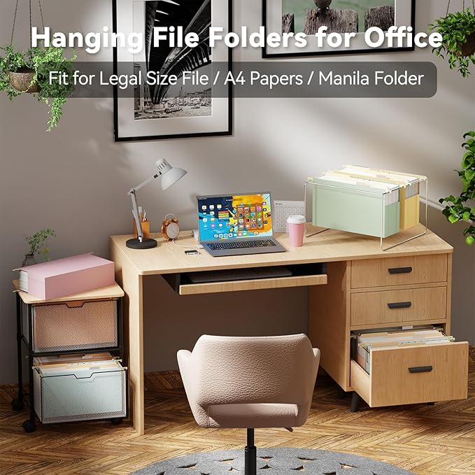 Ansook Legal Size Hanging File Folders,6 Pack Extra Capacity Expanding File Cabinet Folders,Heavy Duty 4" Legal File Folders Hanging with Tabs,Plastic Hanging File Organizer for Office School Home