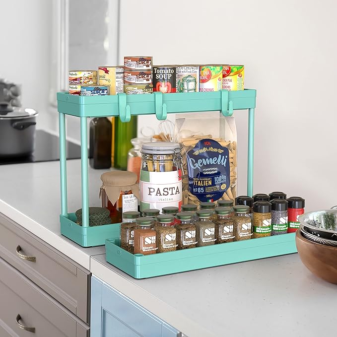Simple Houseware 3-Tier Slim/Narrow Storage Cart with Handle, 5.5'' Wide x 26.5'' Height Rolling Organizer for Kitchen, Bathroom, Laundry Room - Turquoise