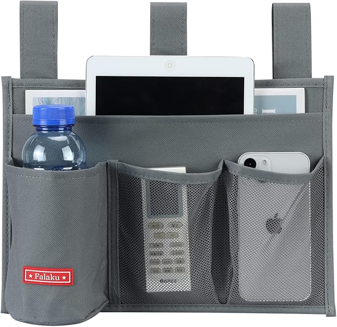 Hanging Bedside Caddy,Bedside Organizer Caddy for Bed Rails(Classic 4 Pockets-Grey)