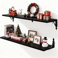 Deep Floating Shelves for Wall, 32"W x 8"D Wall Shelves, 8 Inch Deep Floating Shelf with Bracket, 32 Inch Floating shelves Set of 2, Rustic Shelves for Living Room, Bathroom and Kitchen, Black