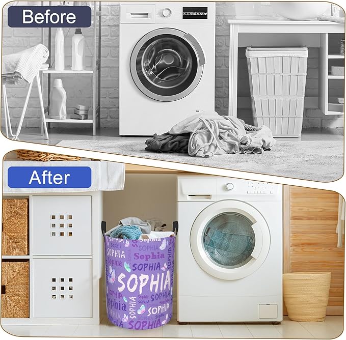 Custom Name Laundry Hamper, Personalized Laundry Basket with Name for Boys Girls Kids Men Women, Customized Name Dirty Clothes Basket Gifts for Clothes Toy Bathroom Bedroom Laundry Room Dorm