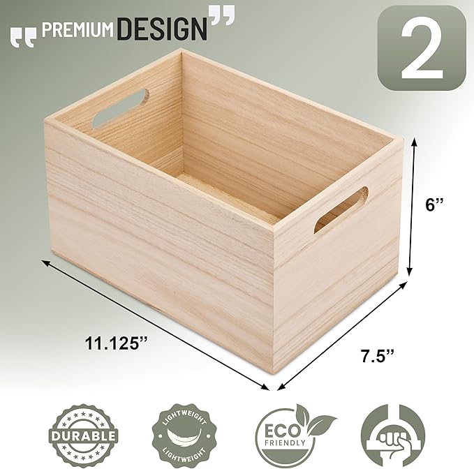 Sorbus Unfinished Wood Crates - Organizer Bins, Wooden Box for Pantry Organizer Storage, Closet, Arts & Crafts, Cabinet Organizers, Containers for Organizing (2 Pack)