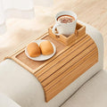 Bamboo Couch Cup Holder, Foldable Sofa Arm Tray, Anti-Slip Couch Aremrest Tray Table for Drink, Cup, Remote, Snacks, Cellphone, Portable, Bamboo/Cork Color