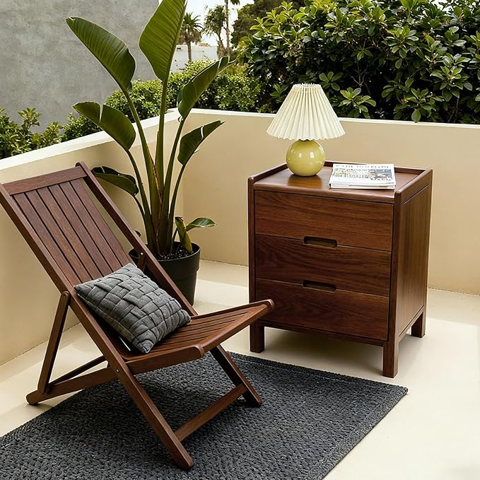 Nightstand, Solid Wood Small End Table w/3 Drawers, Modern Bedside Tables, Mid Century Night Stand, Bed Side Table, 15.75" W x 13.78" D x 21.65" H (Walnut)
