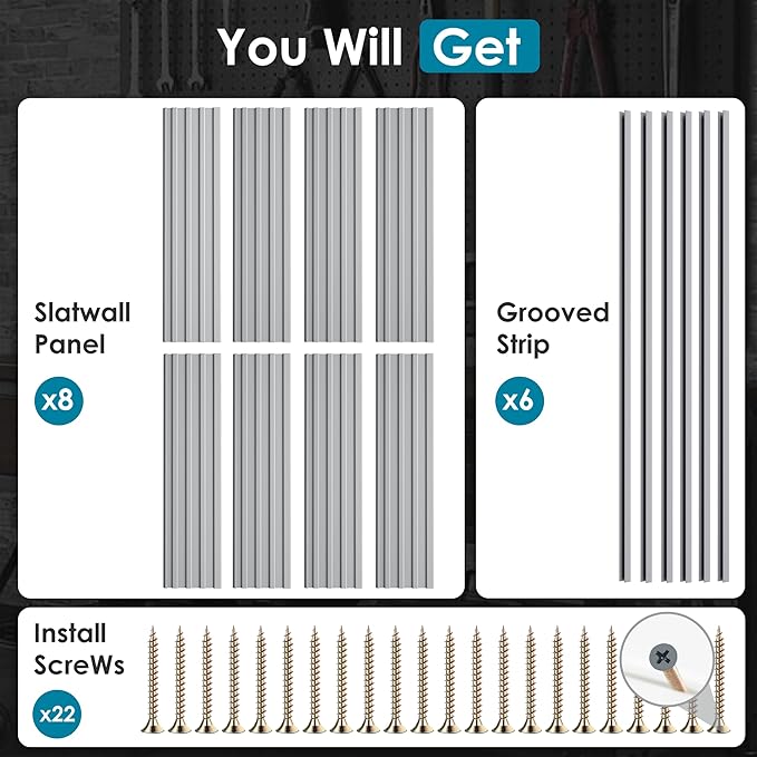 Braki PVC Slat Wall Paneling 4x8 ft, Garage Organizer Storage System, Grey Slatwall Panels for Garage Organization Product, Heavy Duty Wall Mounted Tool Storage for Home