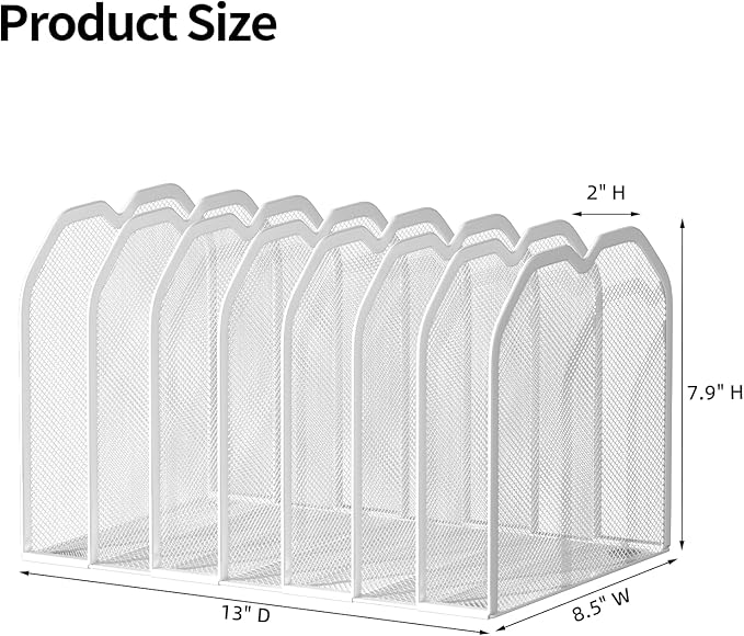 White 7-Section File Folder Organizer for Desk – Metal Vertical File Holder, Desktop File Organizer Vertical Stand, Letter/A4 Folder Rack, Upright File Sorter, Office Paper Organizer