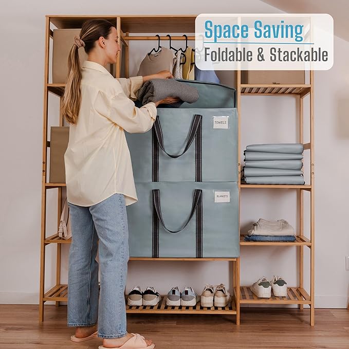VENO 6 Pack Moving Bags and Large Christmas Storage Bins with lids. Alternative to Moving Boxes, Packing Supplies for College. Extra Large Heavy Duty Totes for Packaging (Light Blue Matte, 6 Pack)