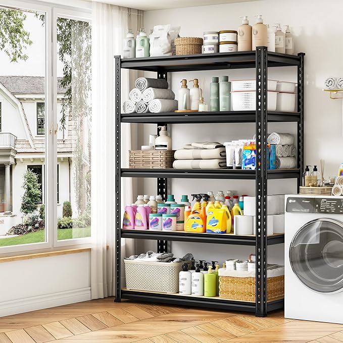 5-Tier Storage Shelves, 1980LBS Adjustable Pantry Shelves, Metal Shelving Unit for Storage, Kitchen, Pantry, Closet, Laundry, Garage,72.06" H x 35.55" W x 11.81" D