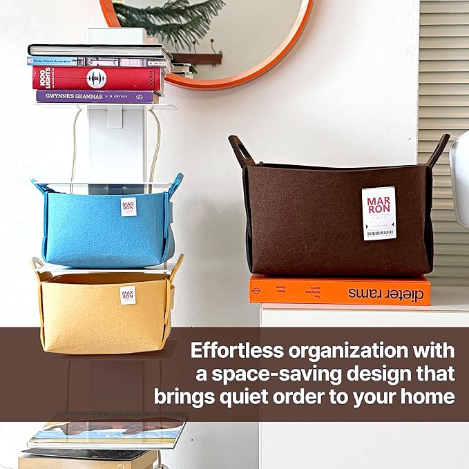 Collapsible Felt SKYBLUE Storage Bin Large 14.6"x9.4"x9.4" – Foldable Basket with Handles for Closet, Laundry Room Organization, Toy Storage, Decorative Storage Bins for Shelves, Nursery